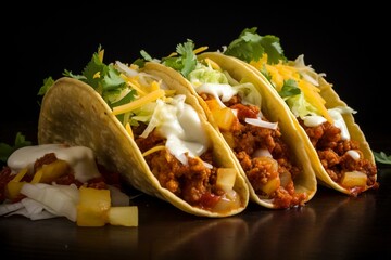 Tasty tacos featuring sausage and cheese. Generative AI