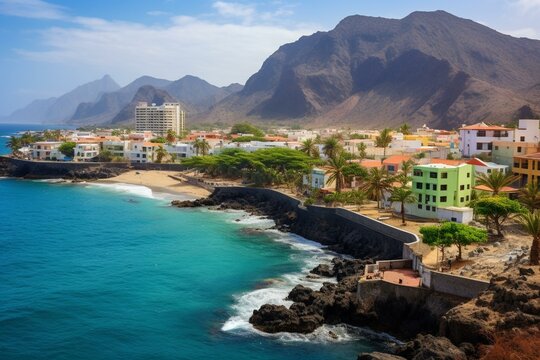 Scenic coastal town in Cape Verde. Generative AI