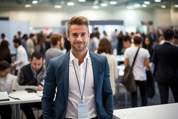 portrait of a male recruiter at a career fair - obrazy, fototapety, plakaty