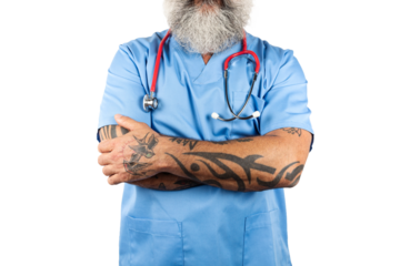 Portrait of a modern male nurse with arms crossed on a transparent background