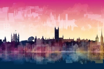 Fototapeta na wymiar Transparent gradient layers showcasing the iconic skyline landmarks of Cambridge. Generative AI
