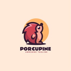 Vector Logo Illustration Porcupine Simple Mascot Style.