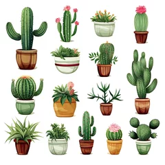 Stickers pour porte Cactus en pot The Cactus set on white background. Clipart illustrations.