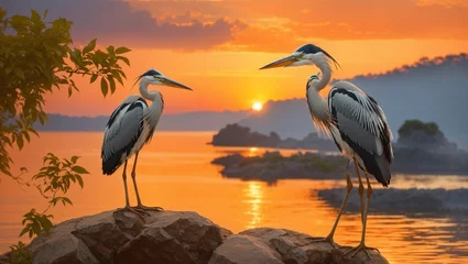 Foto op Plexiglas two herons at sunset © Love Muhammad