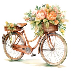 Fototapeta na wymiar Watercolor bicycle with flowers in the basket isolated on white background.