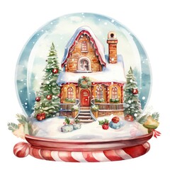 Winter Christmas festive holiday house with snow in the globe for T-shirt Design.