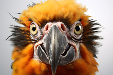 funny studio portrait of macaw parrot on white background