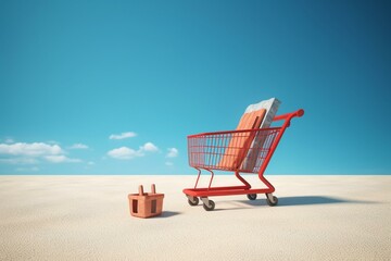 3D rendering of a beach chair with a shopping cart. Generative AI