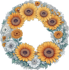 Calendula flower round frame border