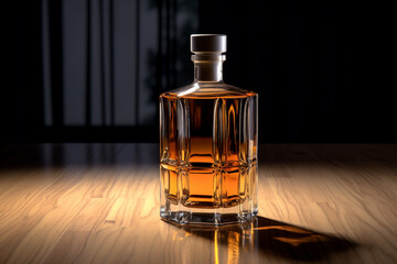 Mockup of a whiskey or liquor bottle on a natural style background