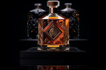 Mockup of a whiskey or liquor bottle on a natural style background