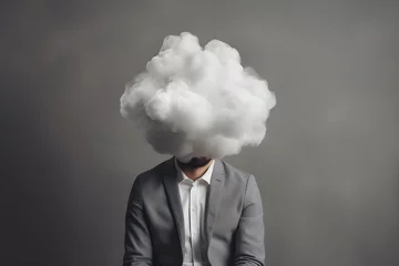 Poster Man with cloud over his head depicting solitude and depression, abstract concept of loneliness and anxiety © sam