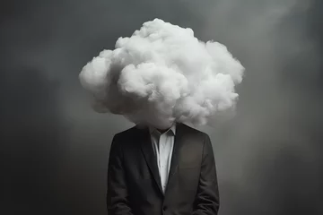 Poster Man with cloud over his head depicting solitude and depression, abstract concept of loneliness and anxiety © sam