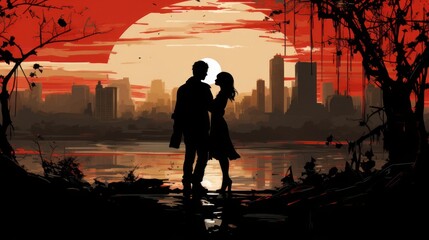 Fototapeta premium couple in love in the city