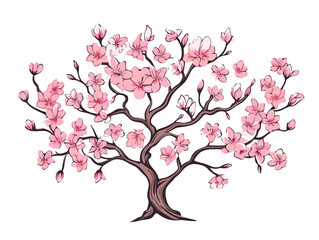 Doodle Almond blossom tree, cartoon sticker, sketch, vector, Illustration, minimalistic