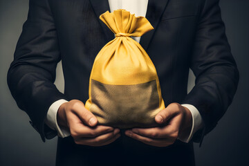 businessman holding a bag of money