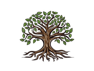 Doodle Tree with roots, cartoon sticker, sketch, vector, Illustration, minimalistic