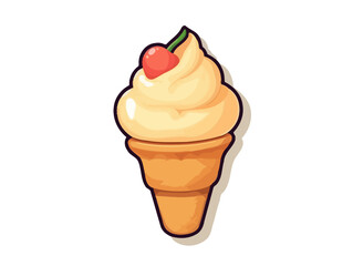 Doodle Peach ice cream, cartoon sticker, sketch, vector, Illustration, minimalistic