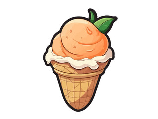 Doodle Peach ice cream, cartoon sticker, sketch, vector, Illustration, minimalistic