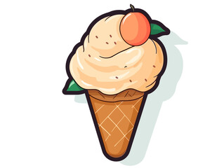 Doodle Peach ice cream, cartoon sticker, sketch, vector, Illustration, minimalistic