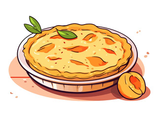 Doodle Peach pie, cartoon sticker, sketch, vector, Illustration, minimalistic