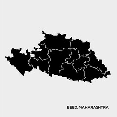 Beed district with Taluqa aria map vector icon on white background. Beed district Maharashtra. - obrazy, fototapety, plakaty