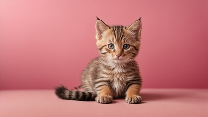 kitten isolated on a pink background. Backdrop with copy space