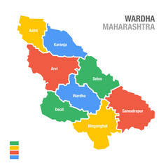 Obraz premium Wardha District map vector illustration. Wardha Maharashtra.