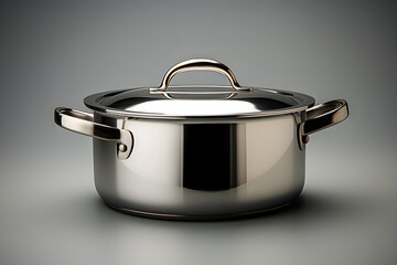 Close-up of a silver metal pan on a light background , generative AI