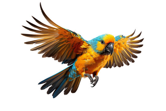 Beautifully yellow and blue parrot macaw bird isolated on a transparent background