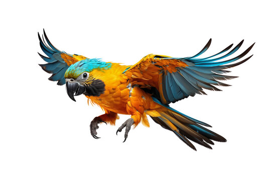 Beautifully yellow and blue parrot macaw bird isolated on a transparent background