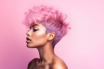 Young African American pink haired woman on a clean background - obrazy, fototapety, plakaty