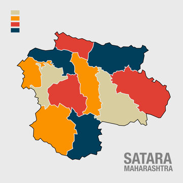 Satara district map design with all Taluka Aria boundaries illustrations. Satara Maharashtra map.