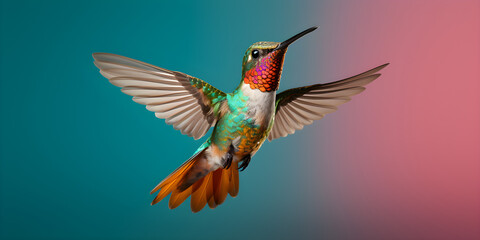 Obraz premium studio shot of hummingbird in flight isolated on colour background
