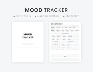 Mood Tracker Journal Page. Black and White Color Printable Minimalist Mood Board Template Design - obrazy, fototapety, plakaty