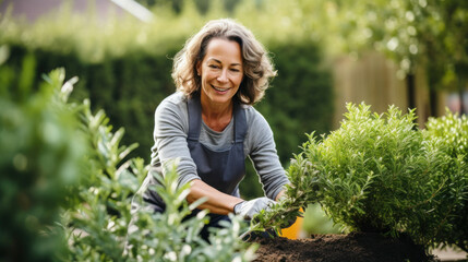 Shot of happy senior woman taking care of her plants while looking at camera in her greenhouse