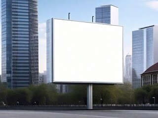 A billboard on a city street, to insert your content. White banner.
