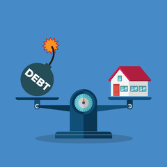 House mortgage. House with debt, home loan.	