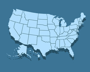 USA vector map in monochrome blue color. United States of America map.