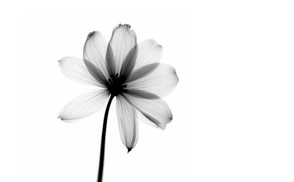Black flower on a white background, inverted black and white, xray , transparency, symbolic images, contrast, macro, focus stacking, fashion, minimalism, presentation, microscopic, generative ai