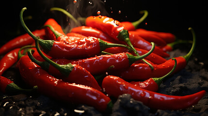 Spicy and red hot roasted chili peppers