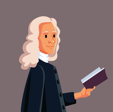 French Enlightenment Writer Voltaire Vector Caricature Illustration. Intellectual man holding a book reading quotes of wisdom
