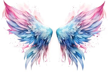 Fototapeta na wymiar Beautiful magic watercolor blue pink wings.