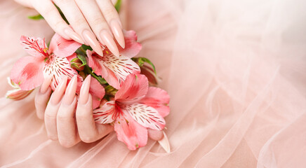 Elegant pastel pink natural manicure.