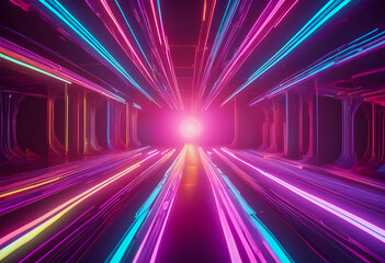 neon tunnel room pattern outerspace rainbow 3d space glowing lines glow