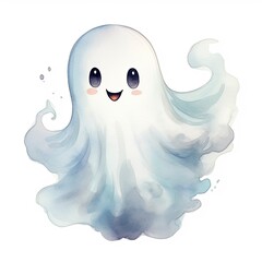 The watercolor cute ghost on white background.