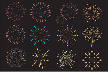 New Year Fire Elements Fireworks New Year Flat Simple Illustration