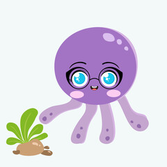 Vector cute purple octopus cartoon