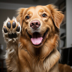 Beautiful happy and healthy golden retriver dog isolated background. dog studio portrait, front view
