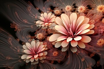 Flower-filled fractal backdrop. Generative AI